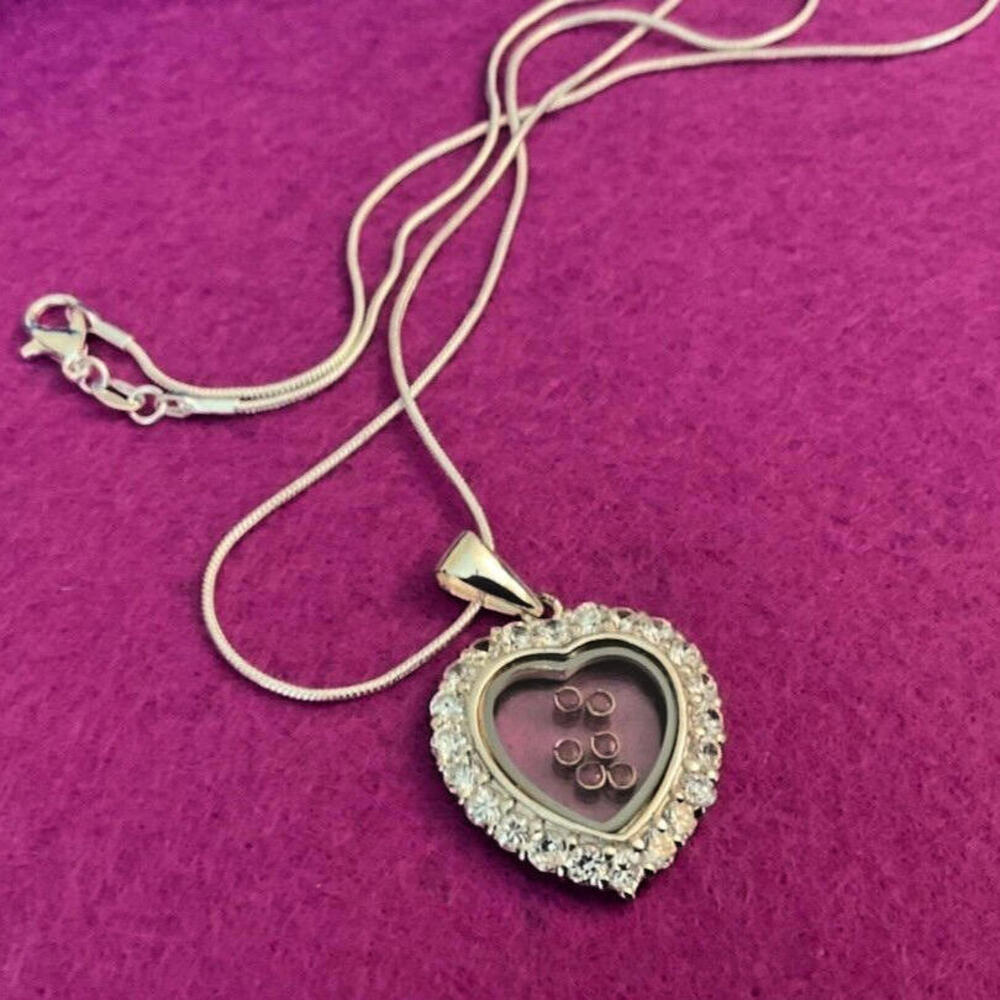 Sterling Silver Heart Pendant w/Red & Clear Crystals on Sterling Silver Necklace
